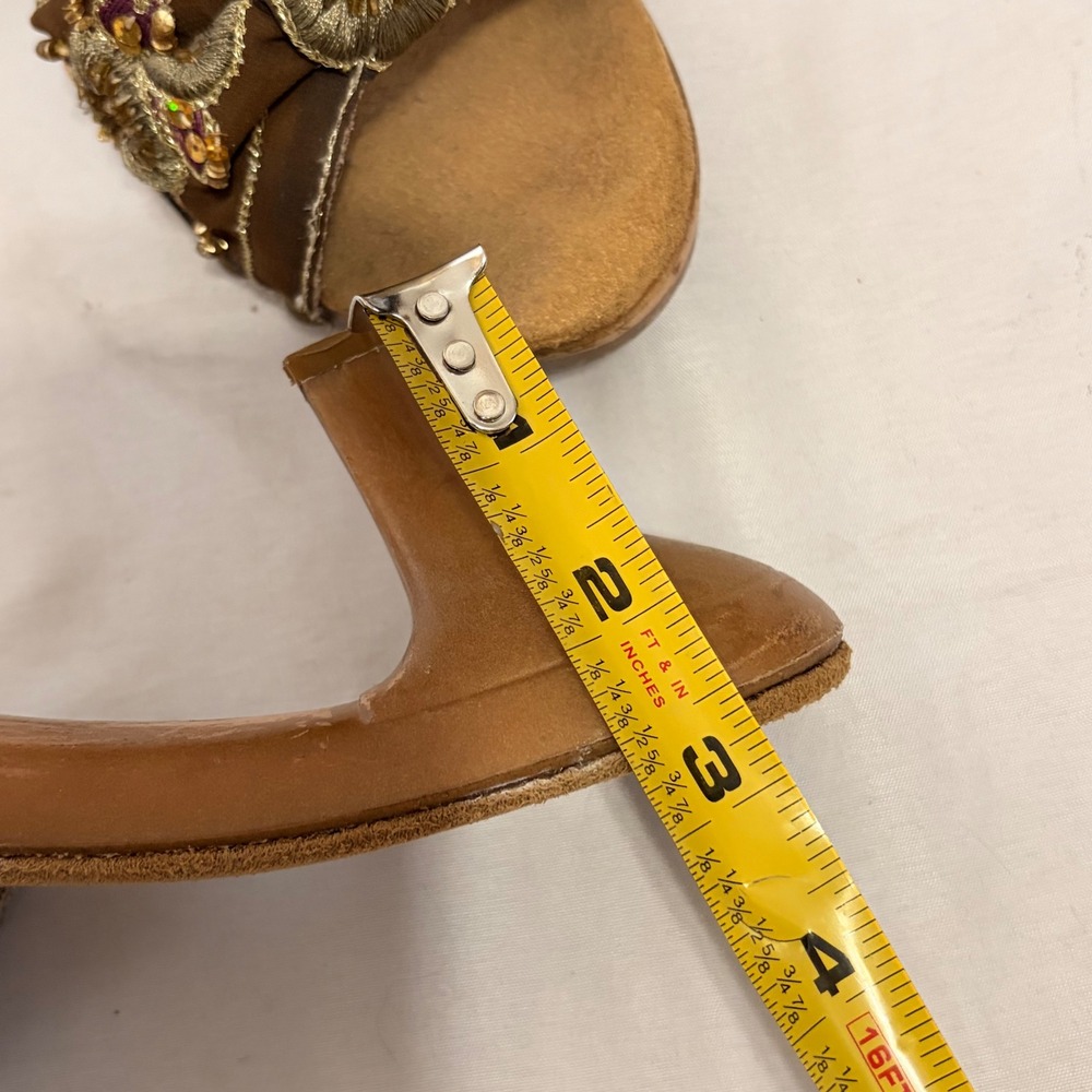 Vintage Candies Brown Embroidered Kitten Heels with beaded detailing on the toe - Picture 9 of 10